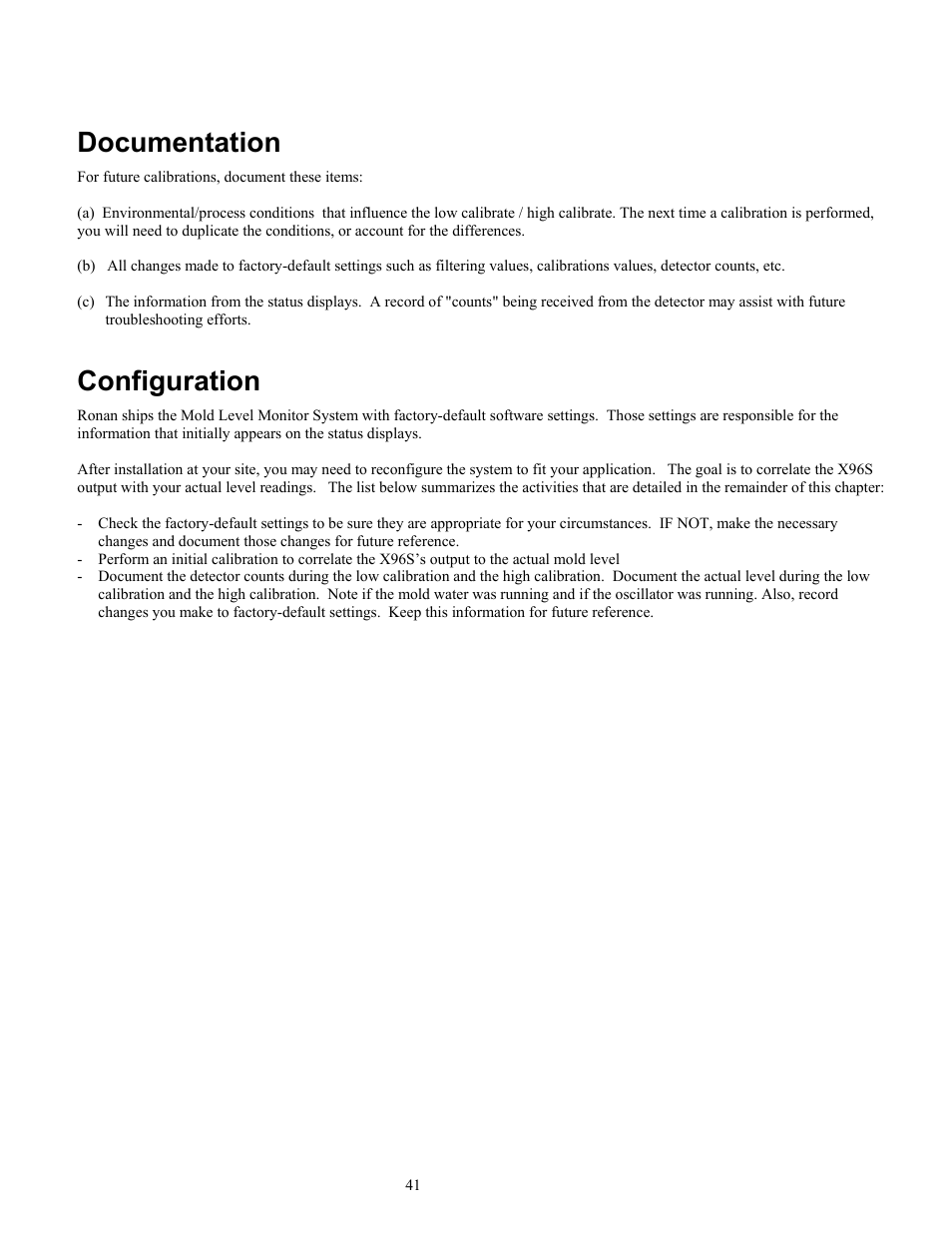 Documentation, Configuration | Ronan X96S MOLD LEVEL GAGE User Manual | Page 45 / 61