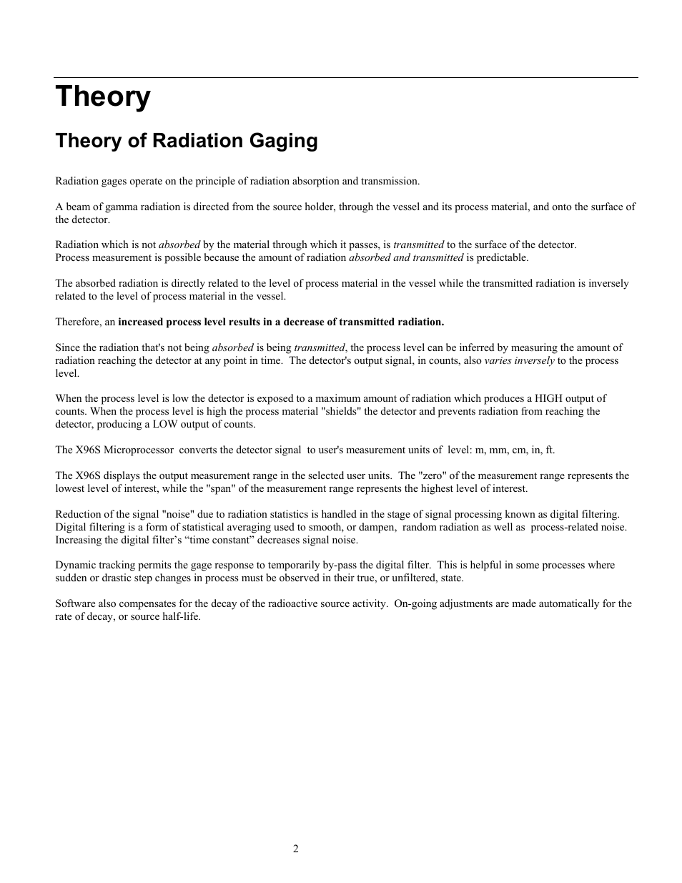 Theory, Theory of radiation gaging | Ronan X96S MOLD LEVEL GAGE User Manual | Page 6 / 61