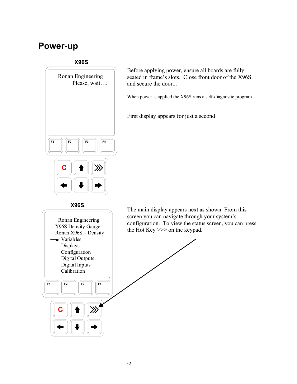 Power-up | Ronan X96S LEVEL GAGE User Manual | Page 36 / 56