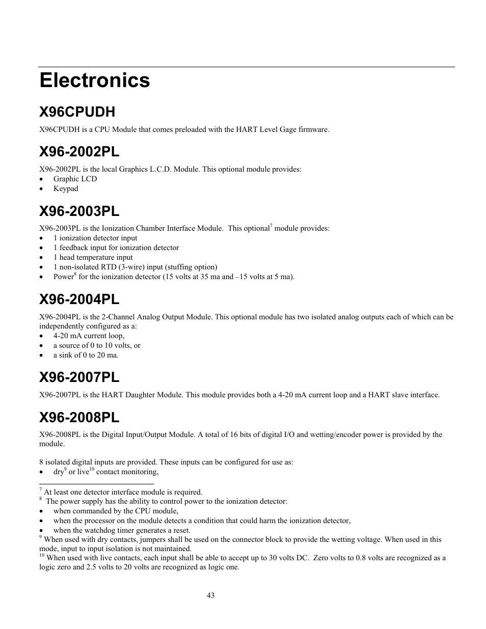 Electronics, X96cpudh | Ronan X96S LEVEL GAGE User Manual | Page 47 / 56