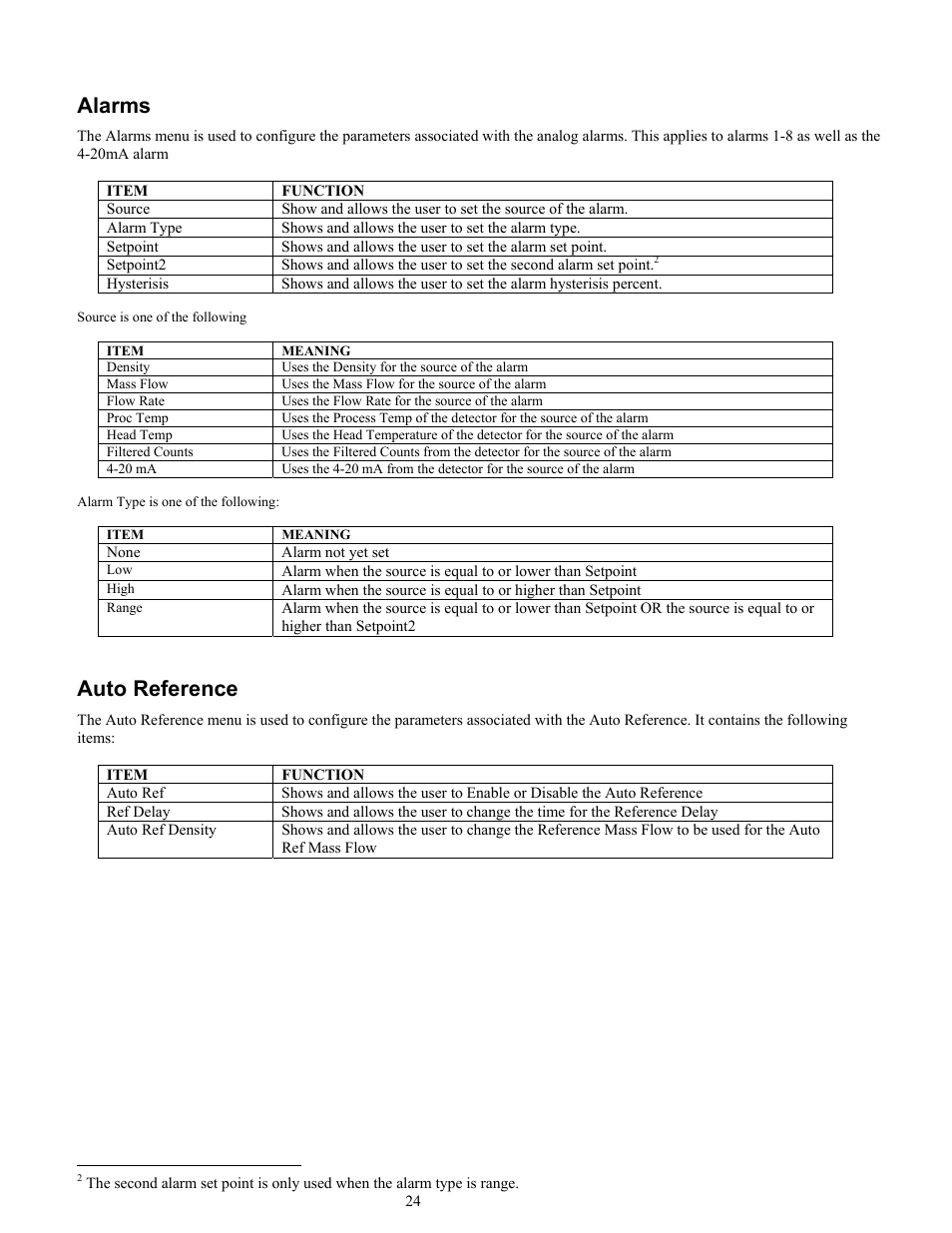 Alarms, Auto reference | Ronan X96S MASS FLOW GAUGE User Manual | Page 28 / 77