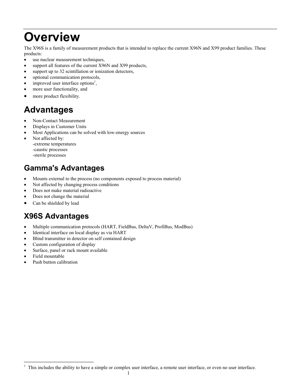 Overview, Advantages, Gamma's advantages | X96s advantages | Ronan X96S MASS FLOW GAUGE User Manual | Page 5 / 77