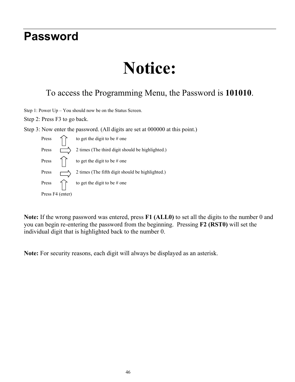 Notice, Password | Ronan X96S MASS FLOW GAUGE User Manual | Page 50 / 77