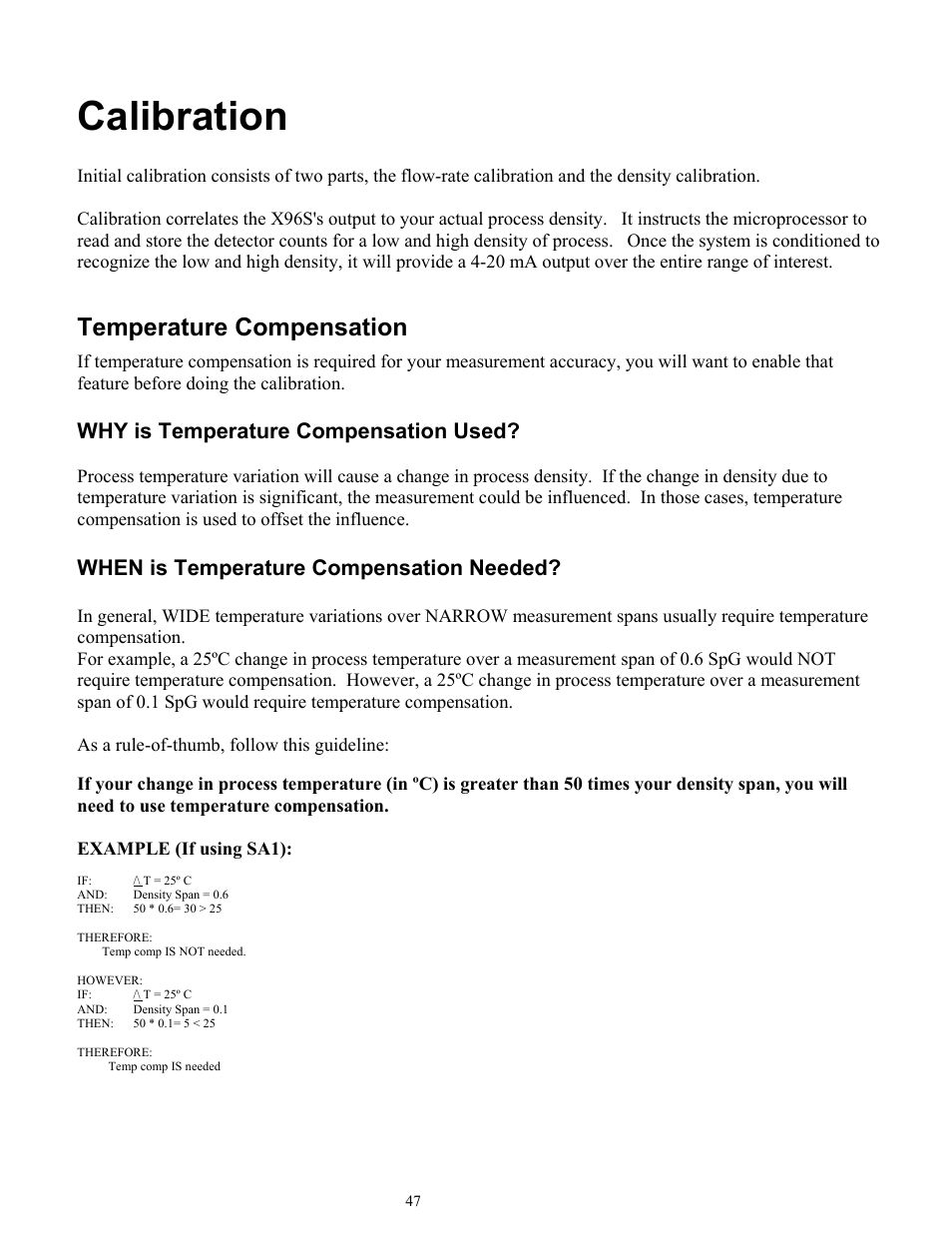 Calibration, Temperature compensation, Why is temperature compensation used | When is temperature compensation needed | Ronan X96S MASS FLOW GAUGE User Manual | Page 51 / 77