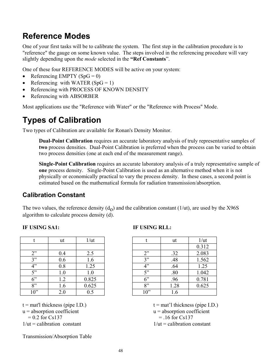 Reference modes, Types of calibration | Ronan X96S MASS FLOW GAUGE User Manual | Page 52 / 77