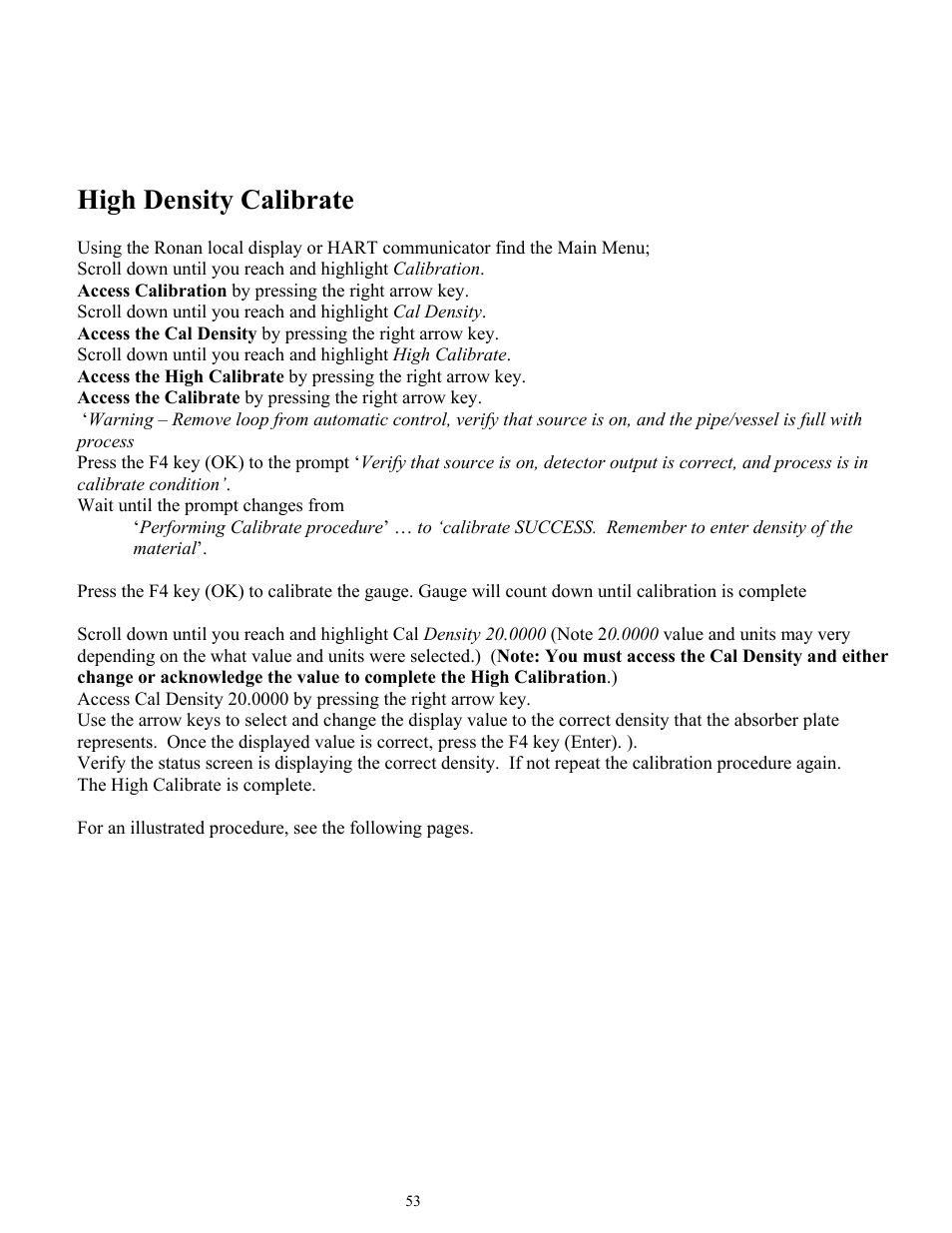 High density calibrate | Ronan X96S MASS FLOW GAUGE User Manual | Page 57 / 77
