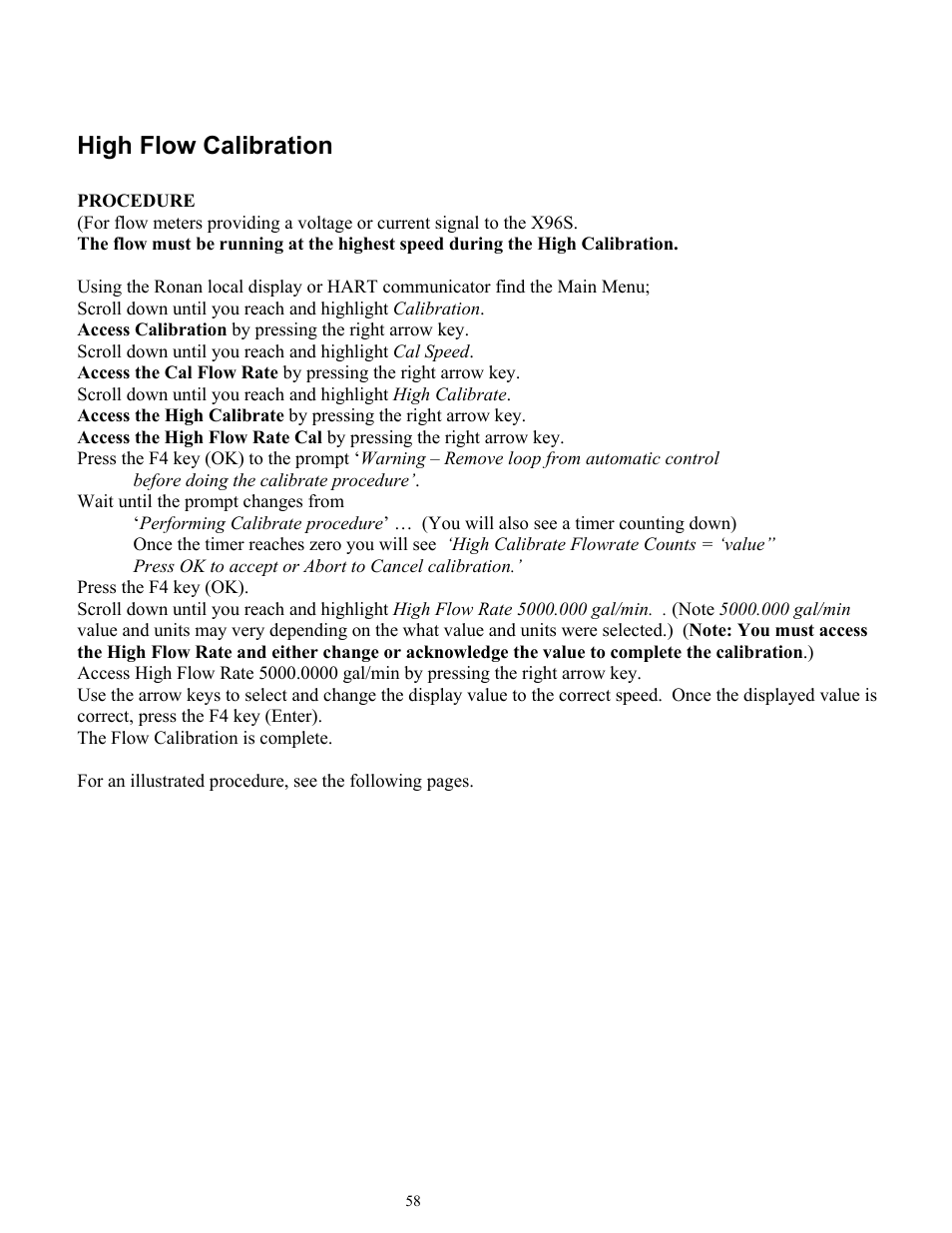 High flow calibration | Ronan X96S MASS FLOW GAUGE User Manual | Page 62 / 77