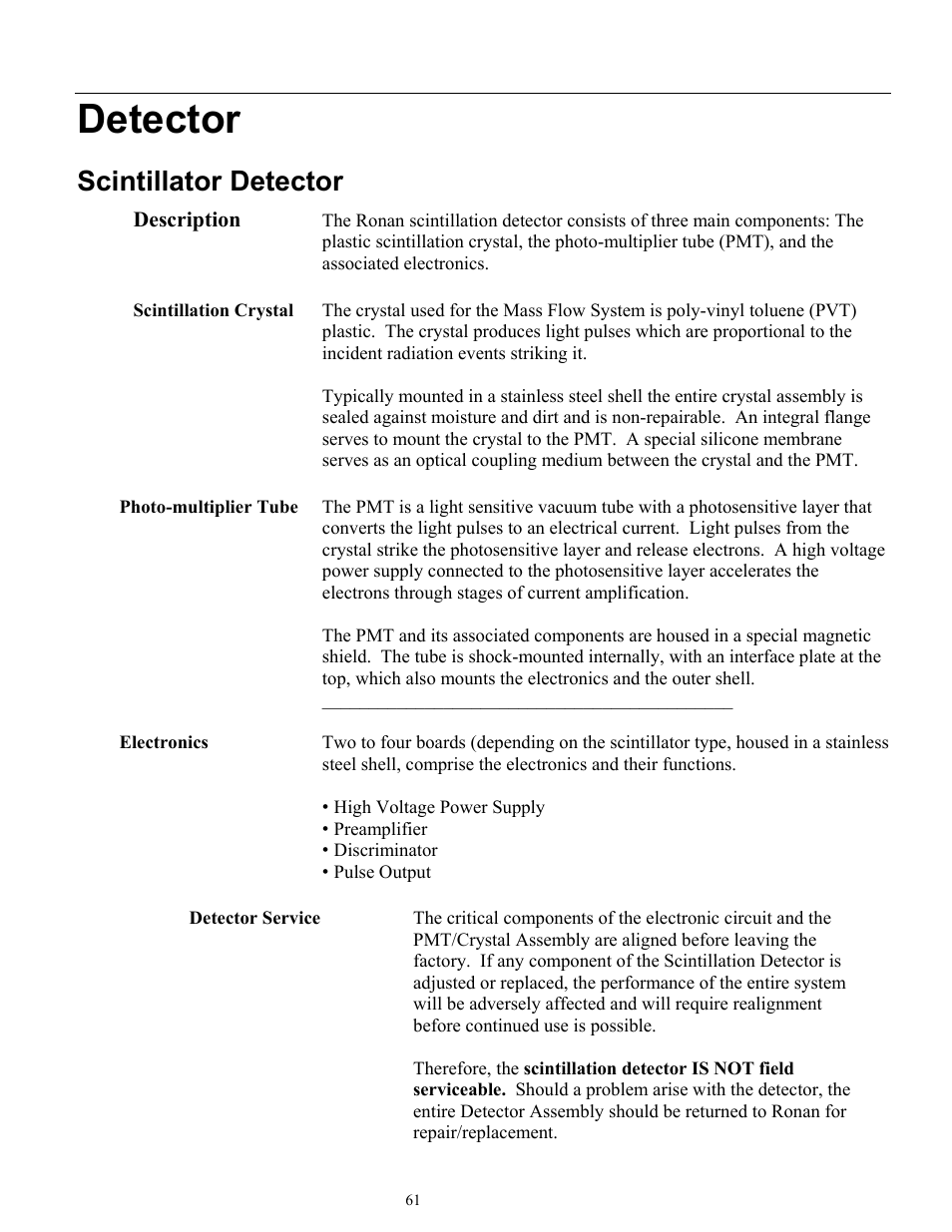 Detector, Scintillator detector | Ronan X96S MASS FLOW GAUGE User Manual | Page 65 / 77