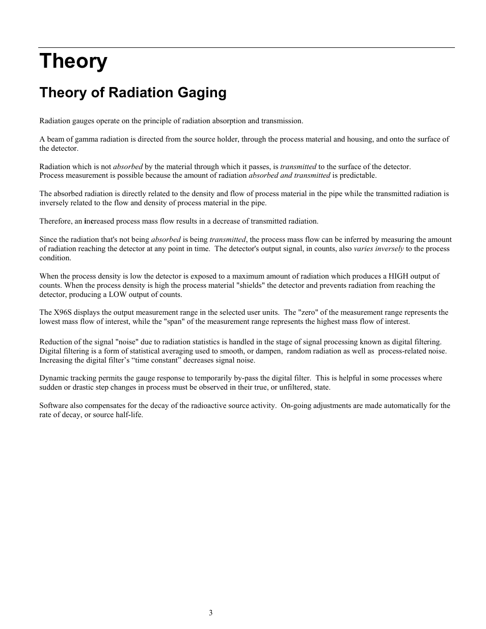 Theory, Theory of radiation gaging | Ronan X96S MASS FLOW GAUGE User Manual | Page 7 / 77