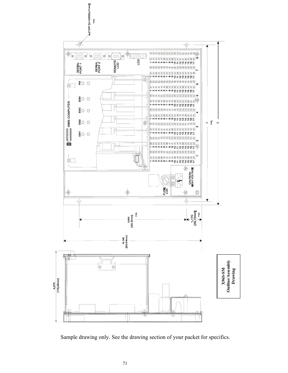 X96s-sm outline/assembly drawing | Ronan X96S MASS FLOW GAUGE User Manual | Page 75 / 77