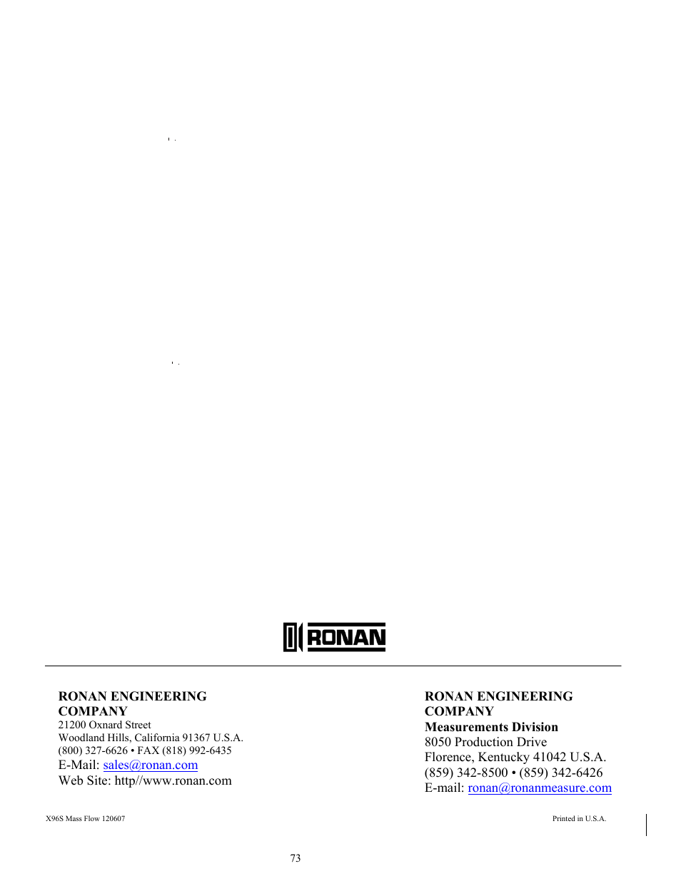 Ronan X96S MASS FLOW GAUGE User Manual | Page 77 / 77