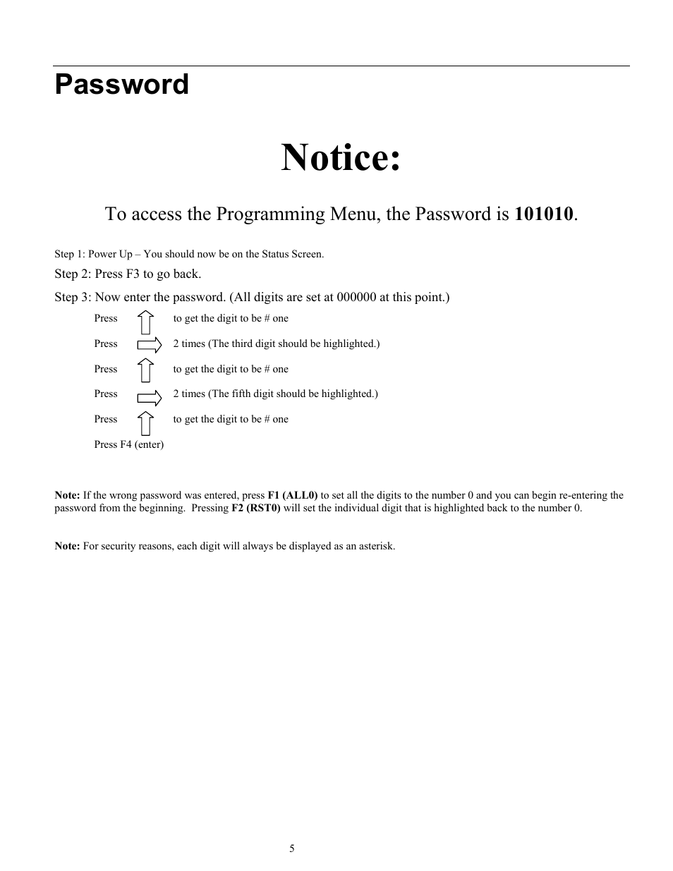 Notice, Password | Ronan X96S MASS FLOW GAUGE User Manual | Page 9 / 77