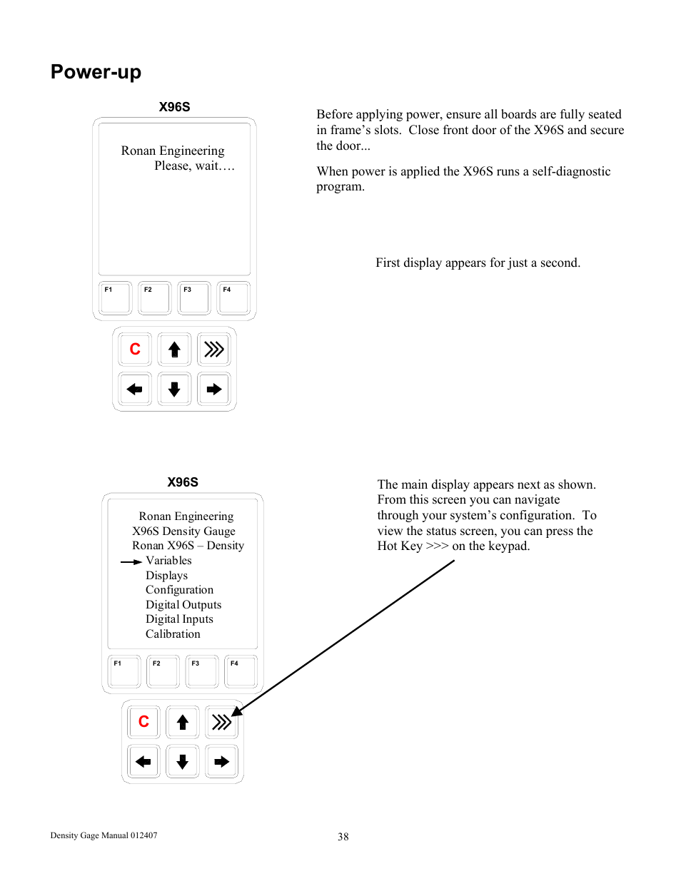 Power-up | Ronan X96S DENSITY GAGE User Manual | Page 42 / 67