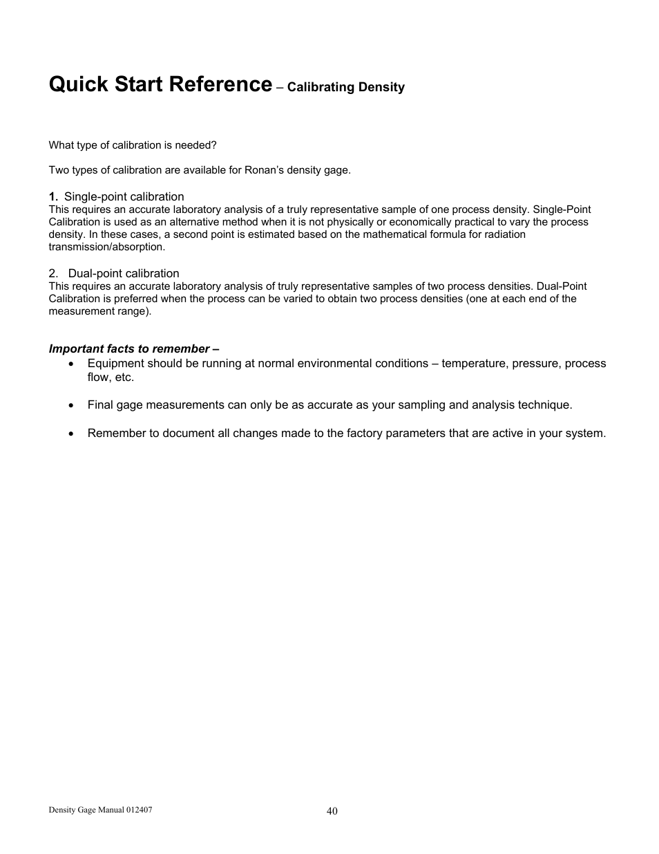 Quick start reference | Ronan X96S DENSITY GAGE User Manual | Page 44 / 67