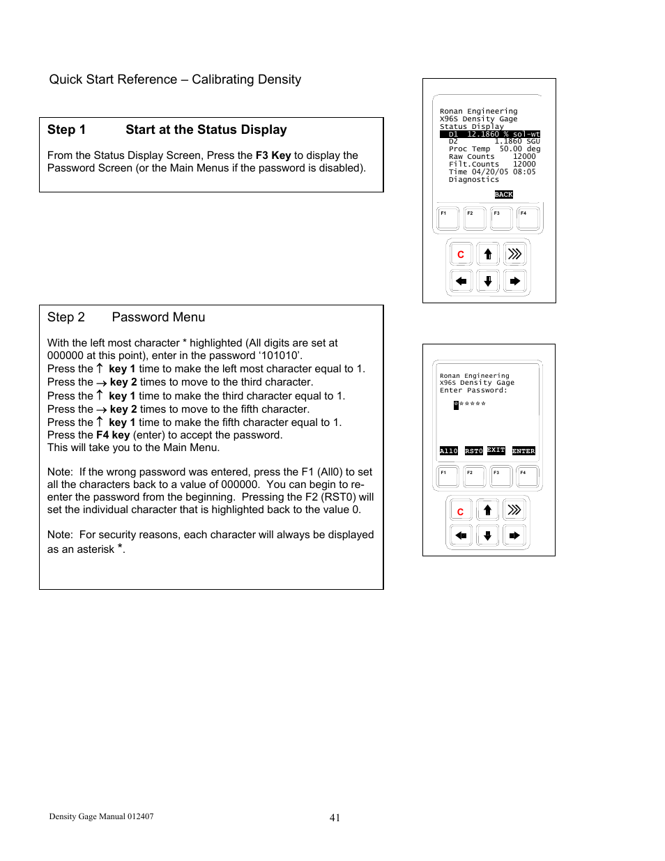 Step 2 password menu | Ronan X96S DENSITY GAGE User Manual | Page 45 / 67