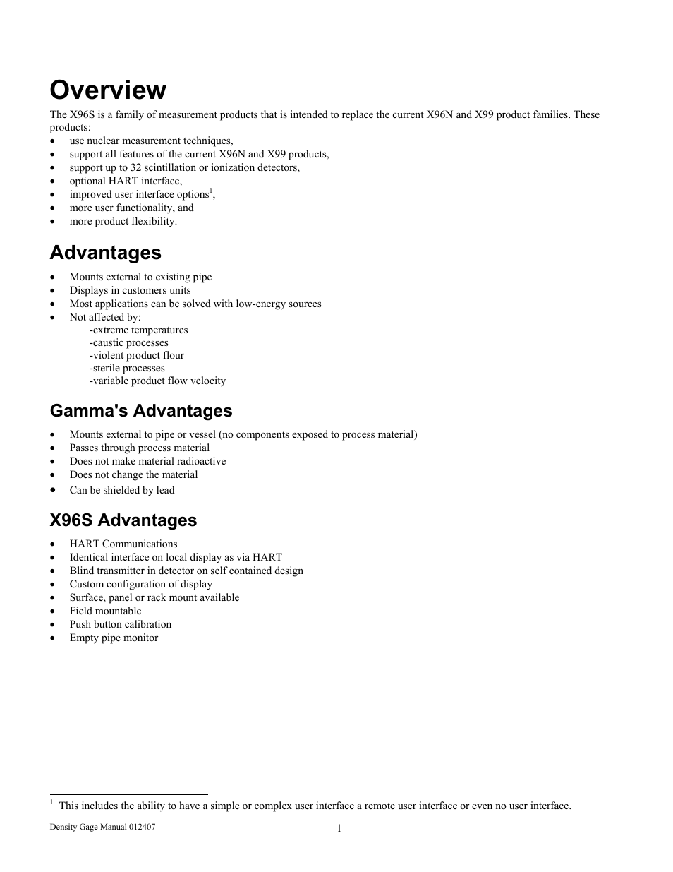 Overview, Advantages, Gamma's advantages | X96s advantages | Ronan X96S DENSITY GAGE User Manual | Page 5 / 67