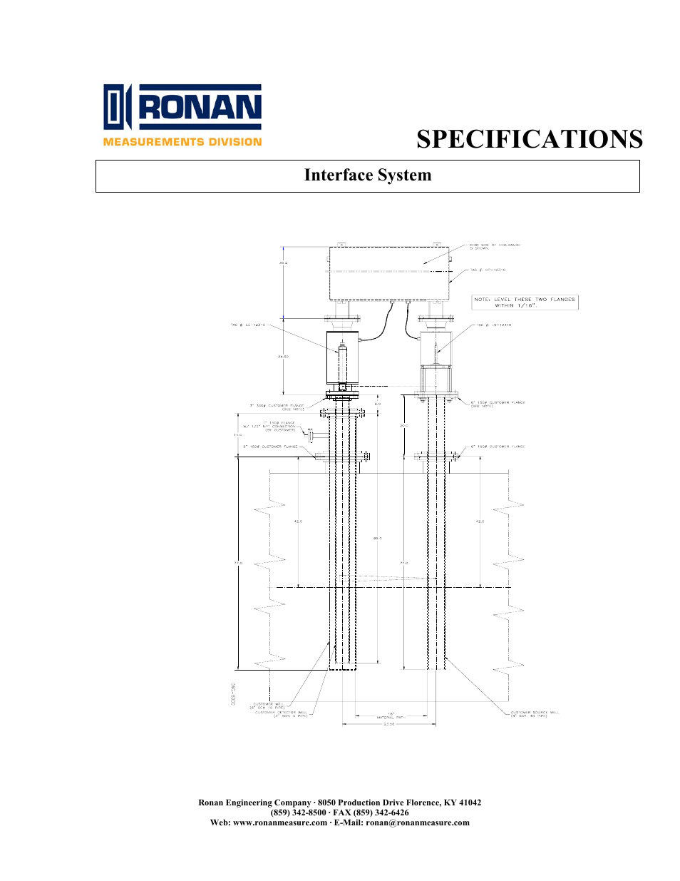 Specifications, Interface system | Ronan Interface System User Manual | Page 5 / 5