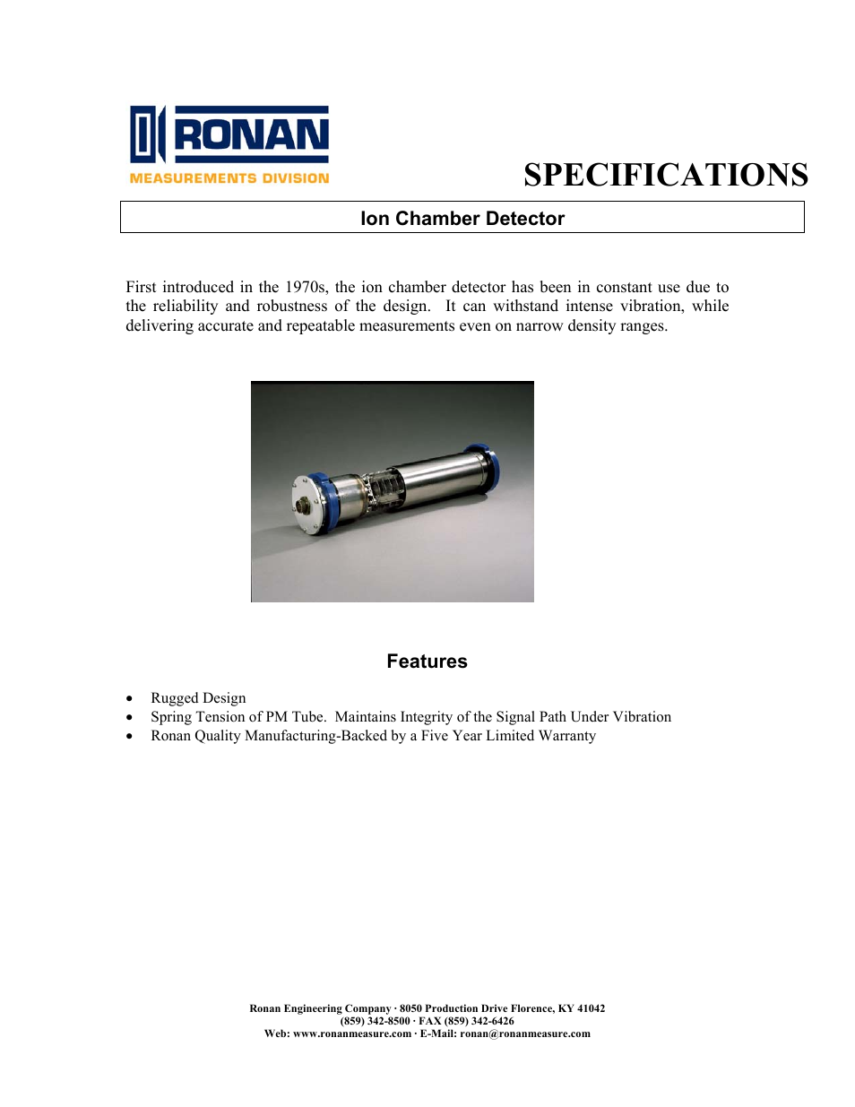 Ronan Ion Chamber Detector User Manual | 2 pages