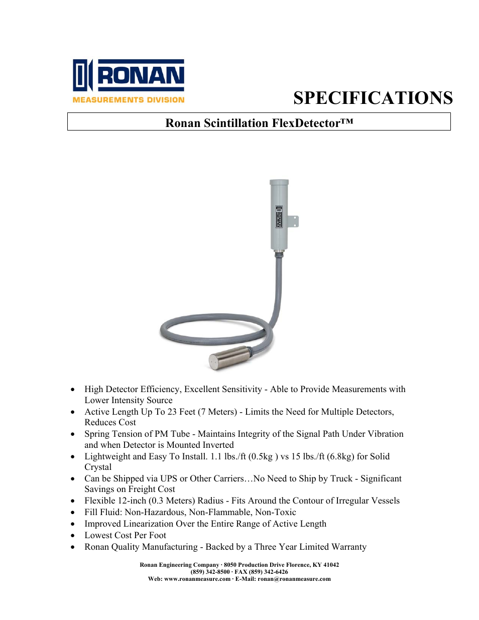 Ronan Scintillation FlexDetector User Manual | 3 pages