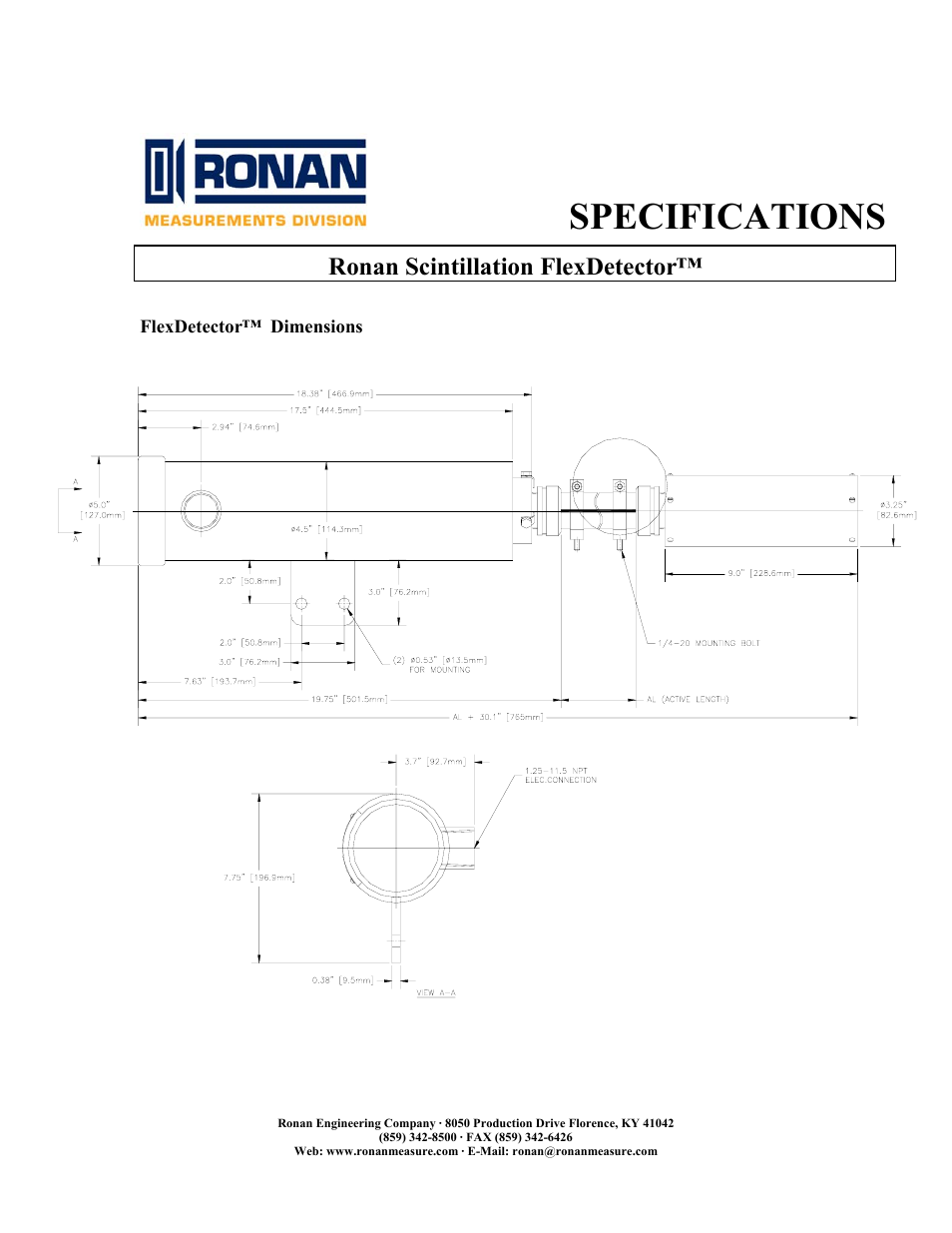 Specifications, Ronan scintillation flexdetector | Ronan Scintillation FlexDetector User Manual | Page 3 / 3