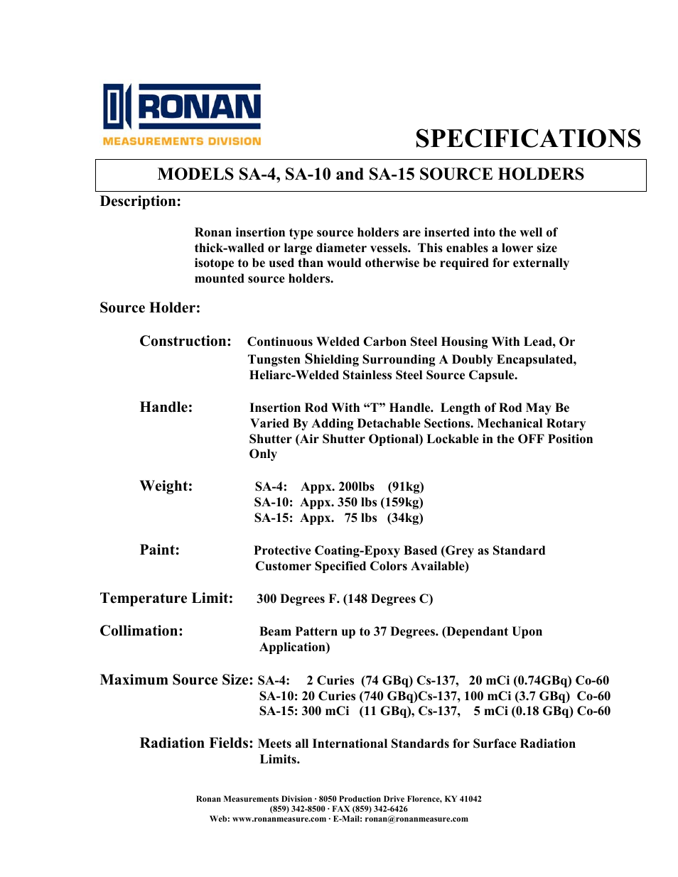 Ronan SA-15 User Manual | 2 pages