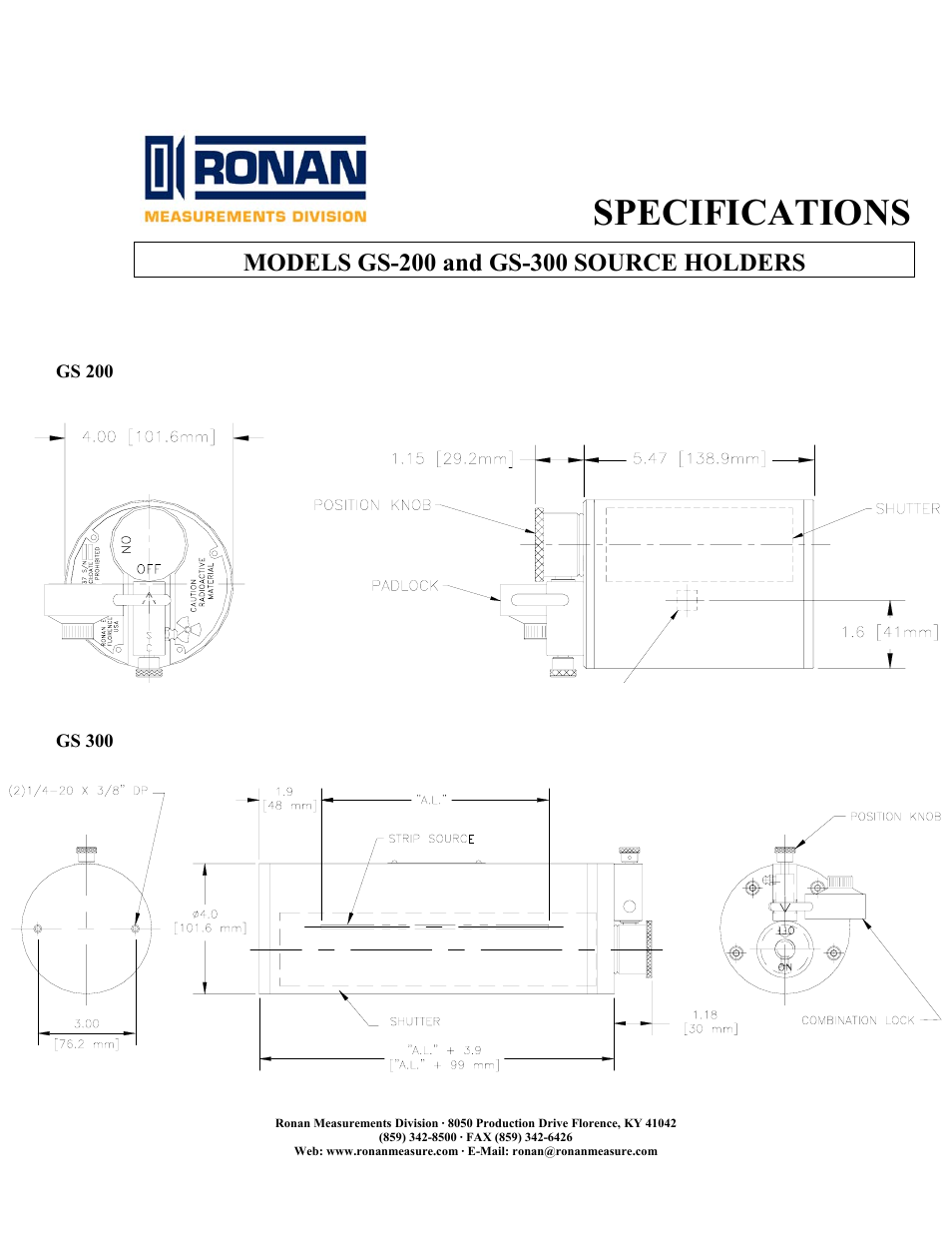 Specifications | Ronan GS-300 User Manual | Page 2 / 2