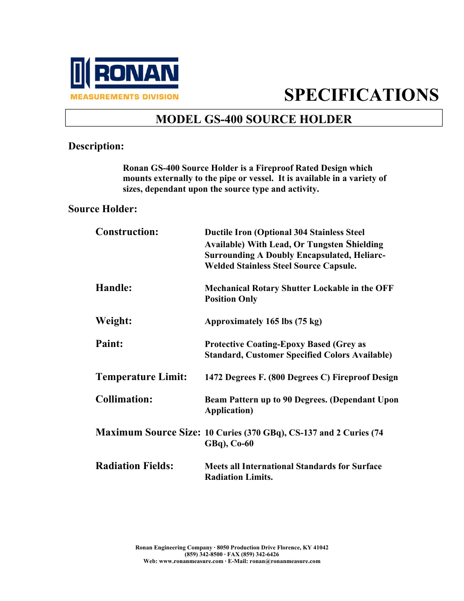 Ronan GS-400 User Manual | 2 pages