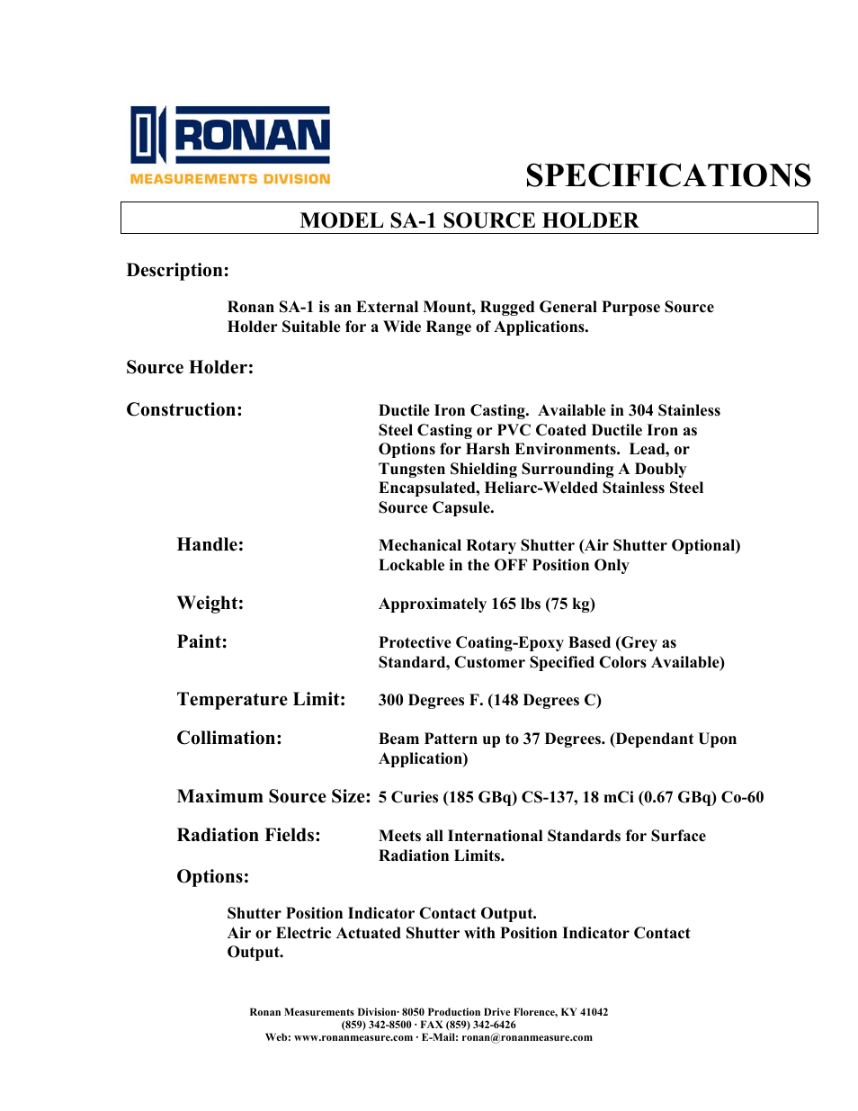 Ronan SA-1 User Manual | 2 pages