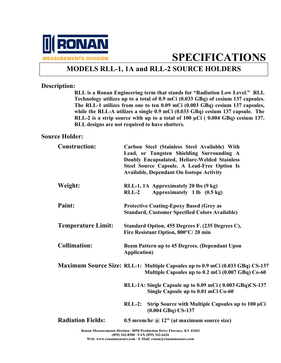 Ronan RLL-2 User Manual | 2 pages