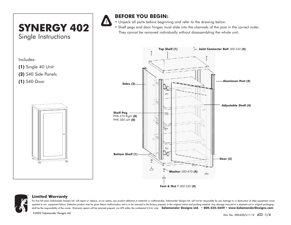 Salamander Designs Synergy System SB402C/B User Manual | 4 pages