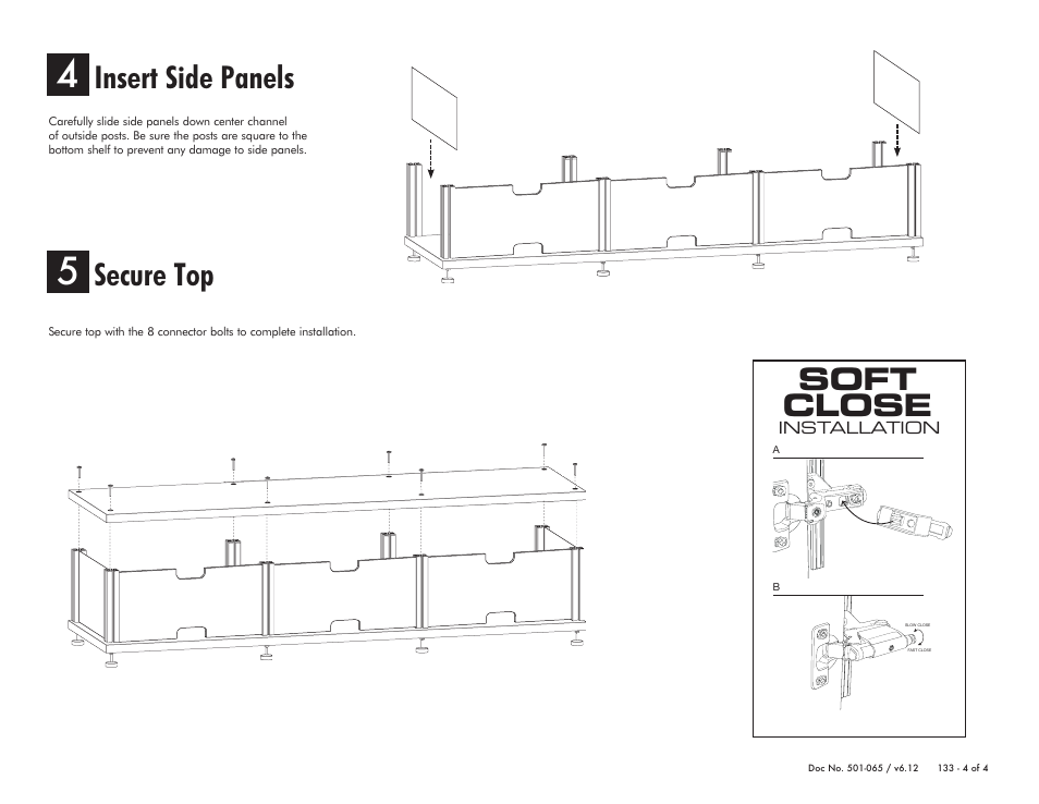 Insert side panels, Secure top, Soft close | Salamander Designs Synergy System SB133C/B User Manual | Page 4 / 4