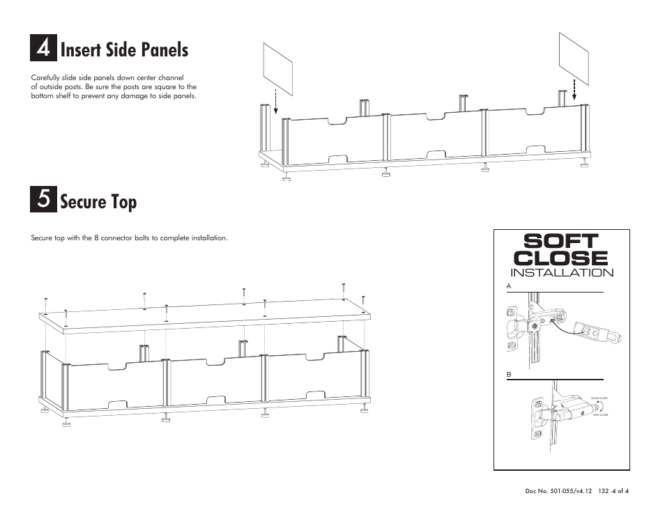 Insert side panels, Secure top, Soft close | Salamander Designs Synergy System SB132C/B User Manual | Page 4 / 4