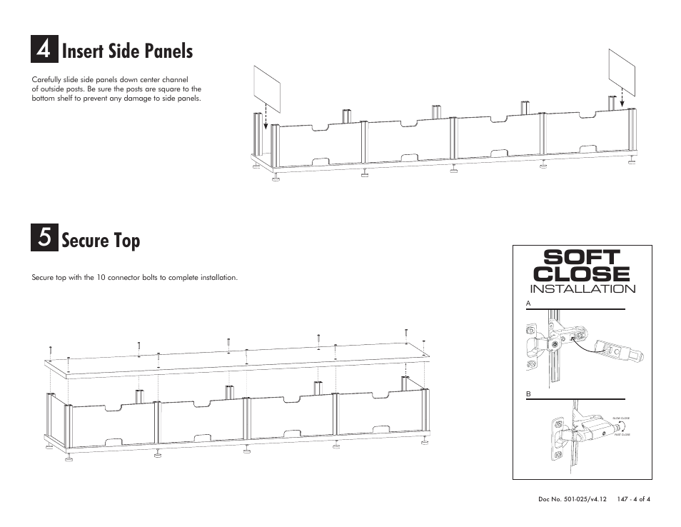 Insert side panels, Secure top, Soft close | Salamander Designs Synergy System 147C/B User Manual | Page 4 / 4