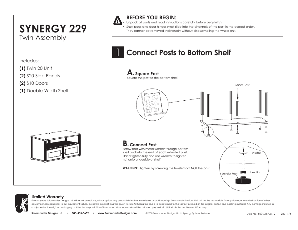 Salamander Designs Synergy System SB229C/B User Manual | 4 pages