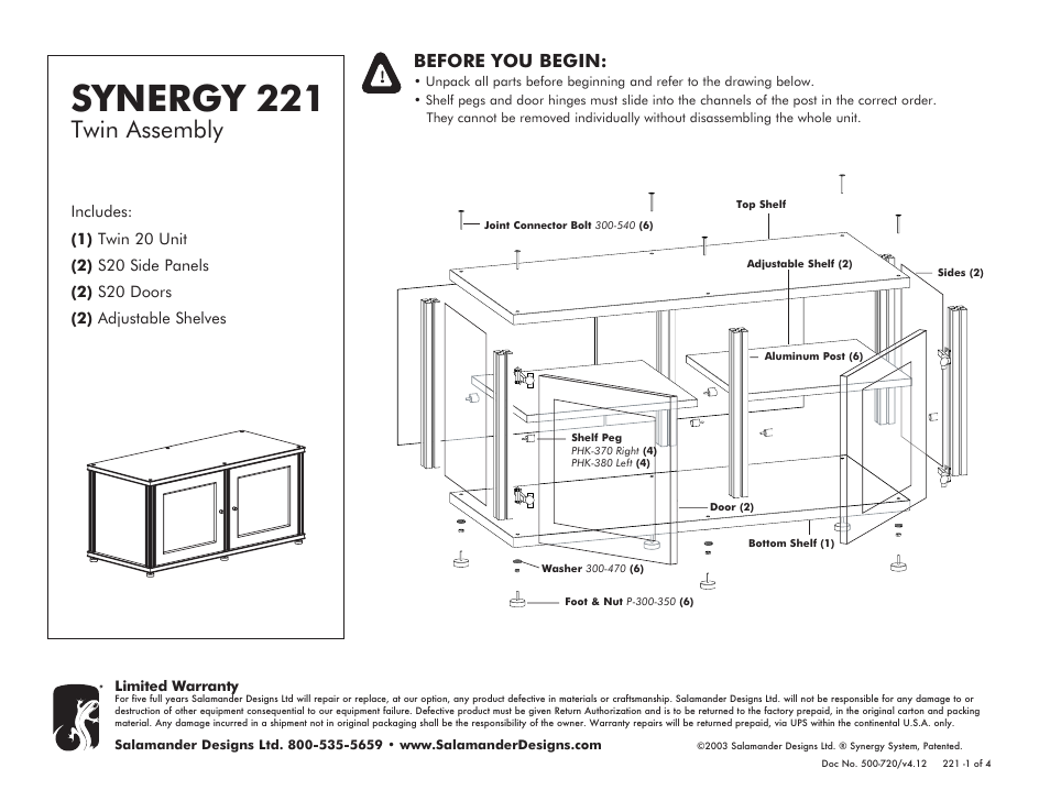 Salamander Designs Synergy System SB221C/B User Manual | 4 pages