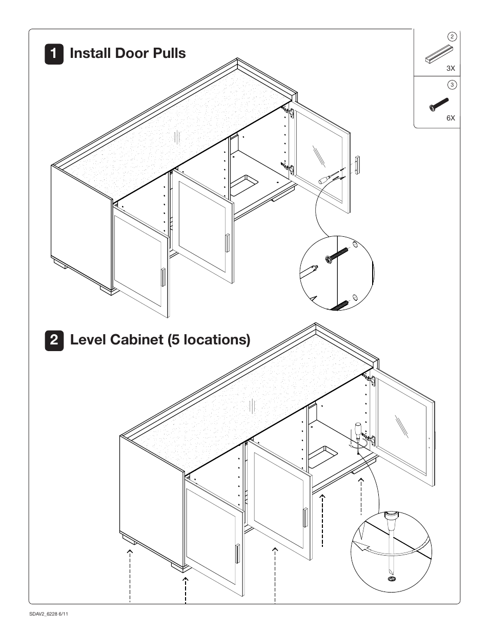 2level cabinet (5 locations) 1 install door pulls | Salamander Designs SDAV2 7224 User Manual | Page 2 / 8