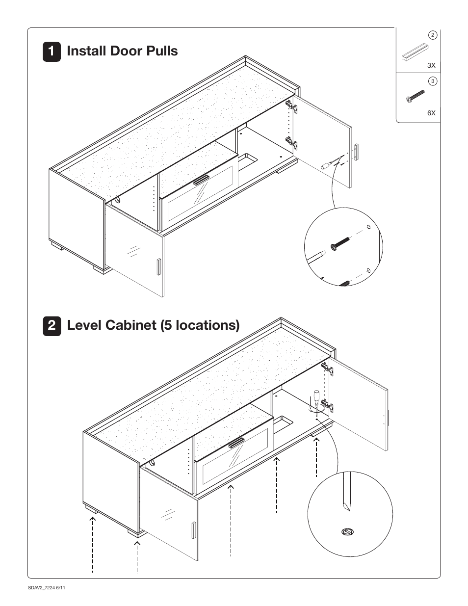 2level cabinet (5 locations) 1 install door pulls | Salamander Designs SDAV2 7224 User Manual | Page 6 / 8