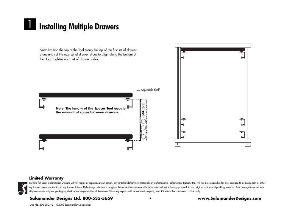 Installing multiple drawers, S20 / svdo rear panel, Extended rear panel s30 / s40 rear panel | Limited warranty | Salamander Designs Synergy System SA/MD/W User Manual | Page 2 / 4