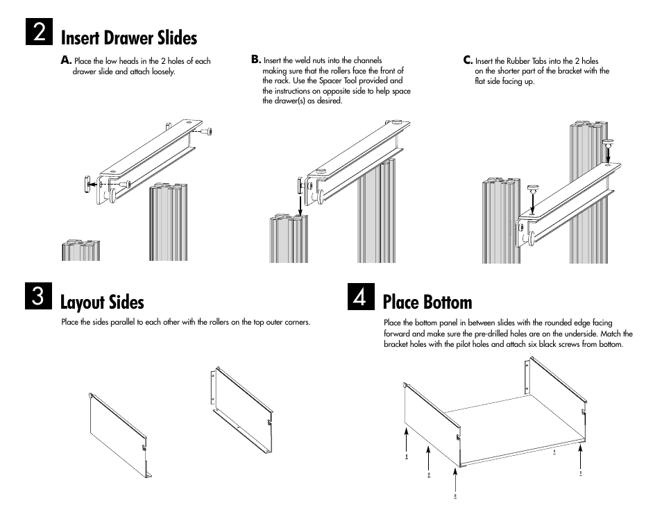 Insert drawer slides, Layout sides, Place bottom | Salamander Designs Synergy System SA/MD/W User Manual | Page 3 / 4