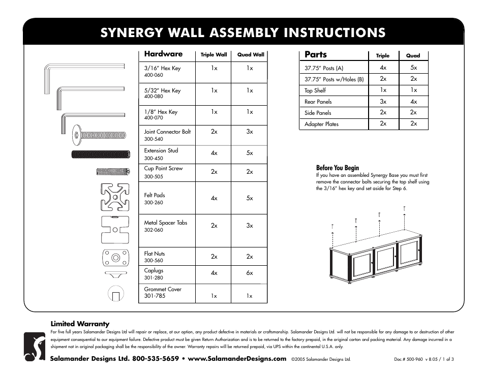 Salamander Designs Synergy System SLW40C/B User Manual | 3 pages