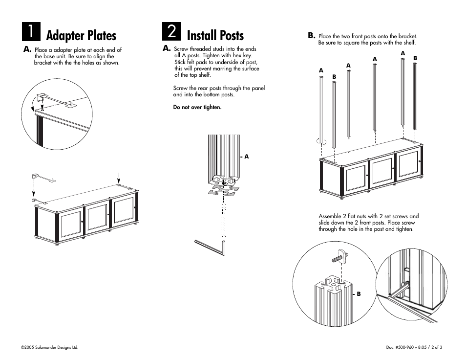 Adapter plates, Install posts | Salamander Designs Synergy System SLW40C/B User Manual | Page 2 / 3