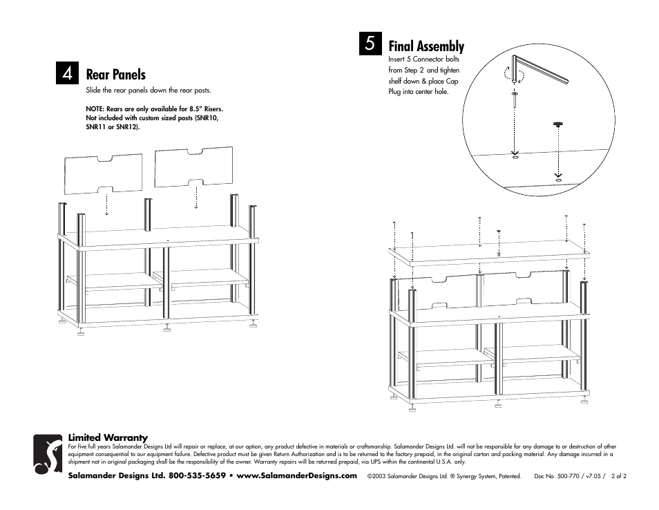 Final assembly, Rear panels | Salamander Designs Synergy System SNRC/B User Manual | Page 2 / 2