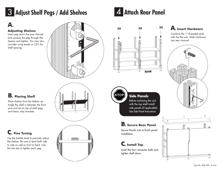 Adjust shelf pegs / add shelves, Attach rear panel, Sp acer | Salamander Designs Synergy System SN20C/B User Manual | Page 4 / 4