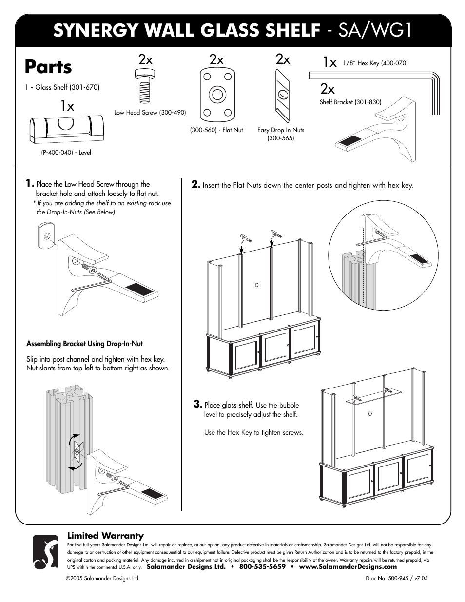 Salamander Designs SA/WG1 User Manual | 1 page