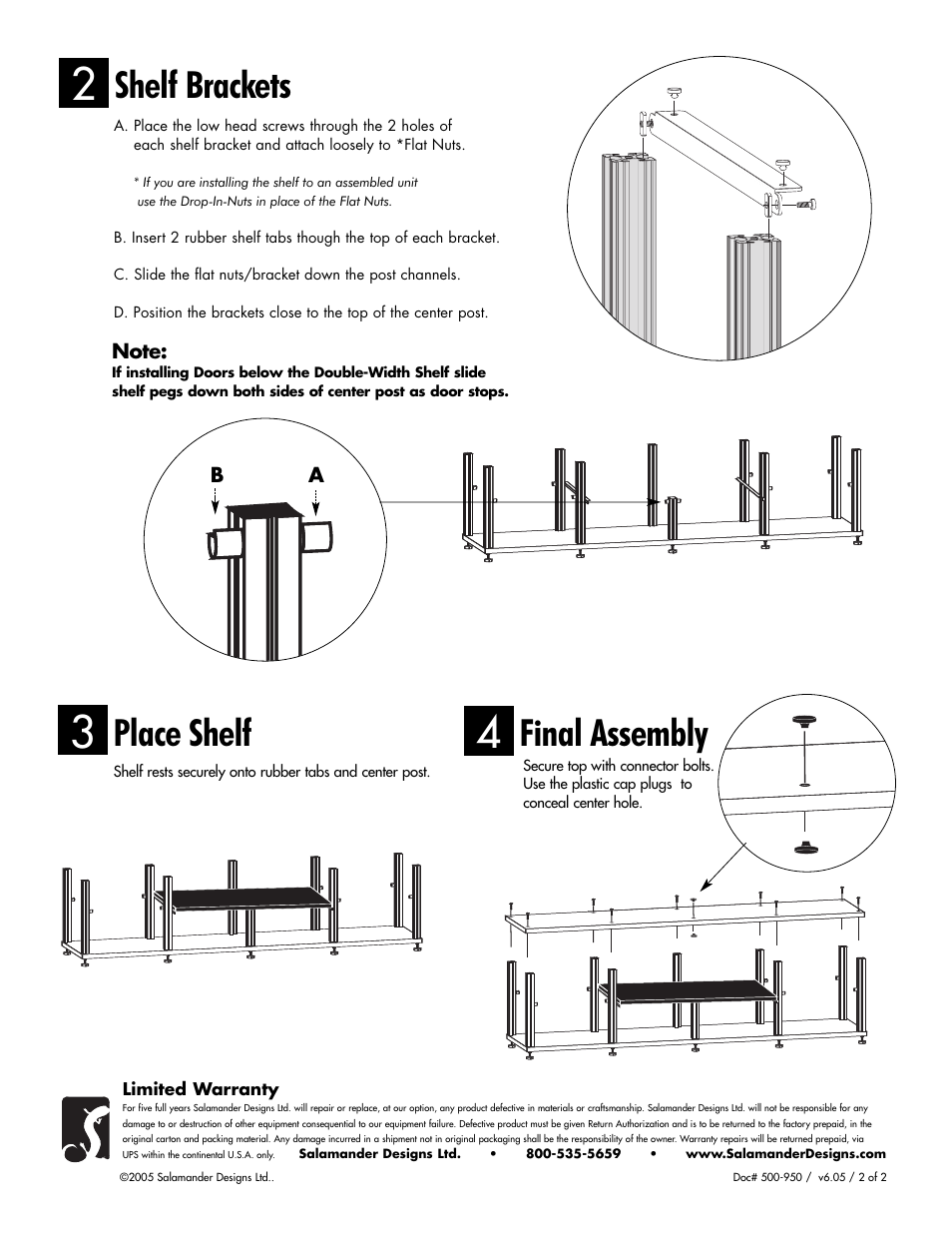 Shelf brackets, Place shelf, Final assembly | Salamander Designs SA/DS10/B User Manual | Page 2 / 2