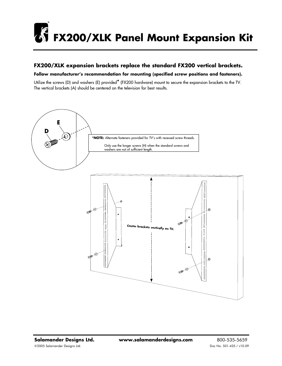 Salamander Designs FX200/XLK User Manual | 1 page