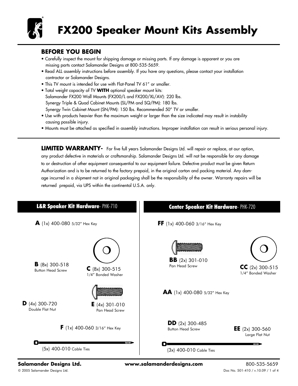 Salamander Designs FX200/LRK User Manual | 4 pages