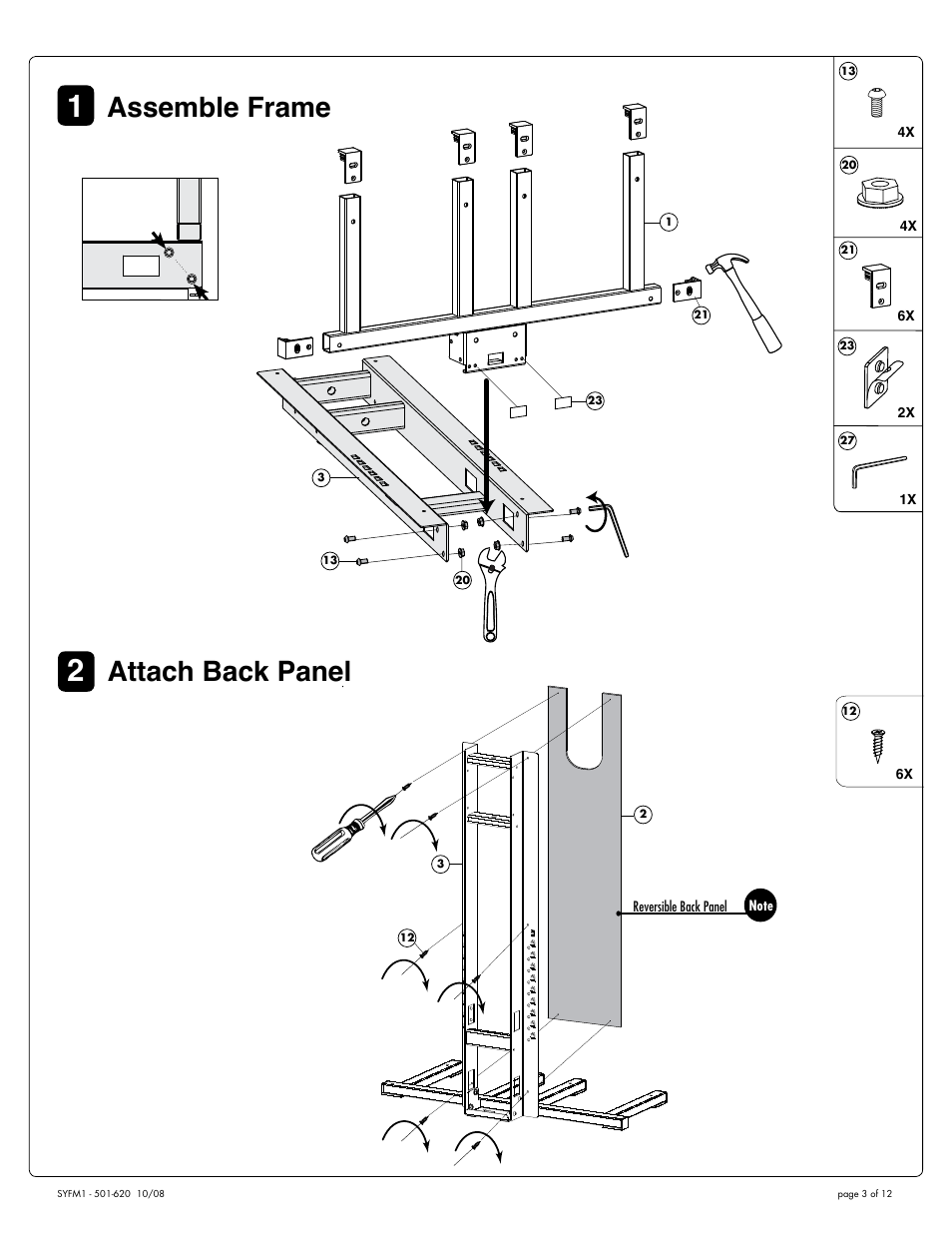 Attach back panel, Assemble frame | Salamander Designs SY/FM1 User Manual | Page 3 / 12