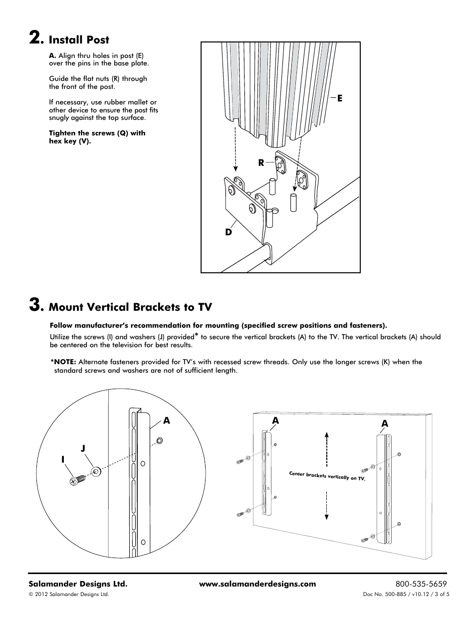 Mount vertical brackets to tv, Install post | Salamander Designs SN/PM/A User Manual | Page 3 / 5