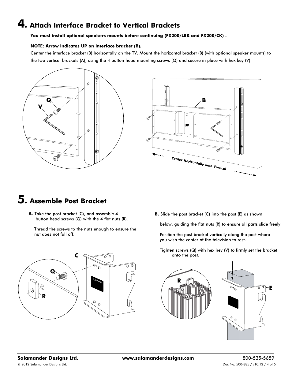 Assemble post bracket, Attach interface bracket to vertical brackets | Salamander Designs SN/PM/A User Manual | Page 4 / 5